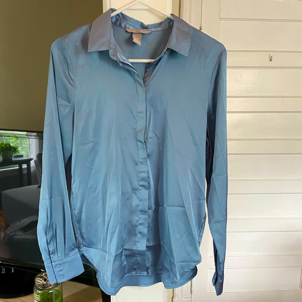 Light blue H&M silk button up shirt - never worn